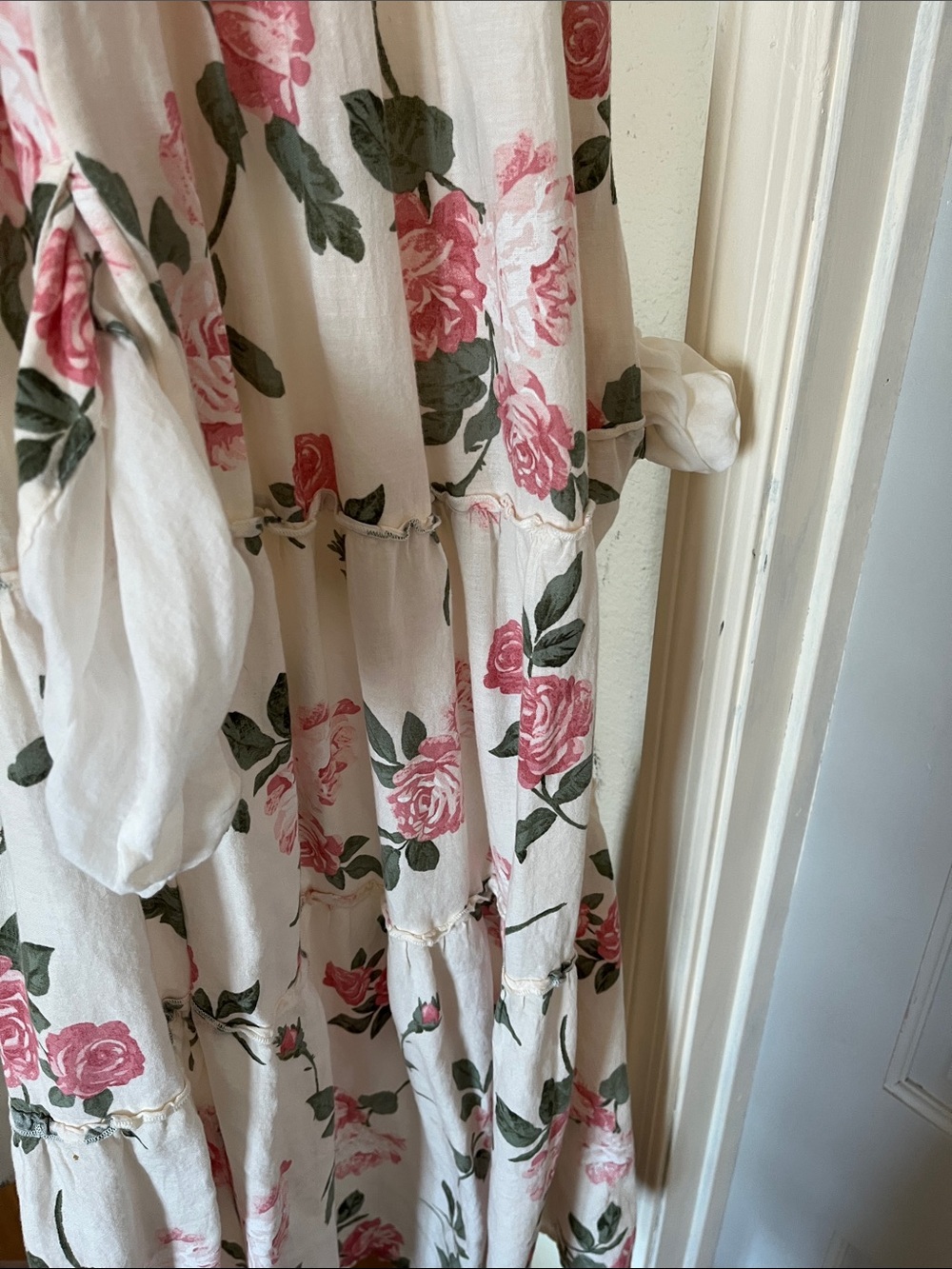 Old Navy Cream Midi Dress with Pink Rose Print - Picture 3 of 13